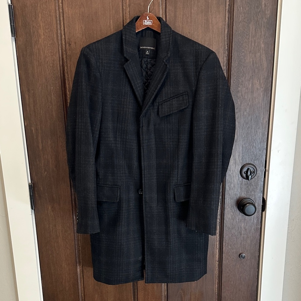 Dark Plaid Men's Top Coat banana republic